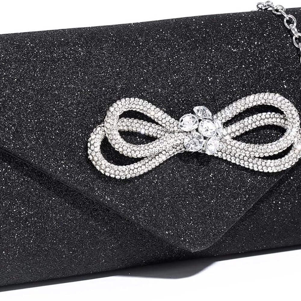 Women Evening Handbag Shiny Crystal Bow Clutch Purse for Weddings Prom